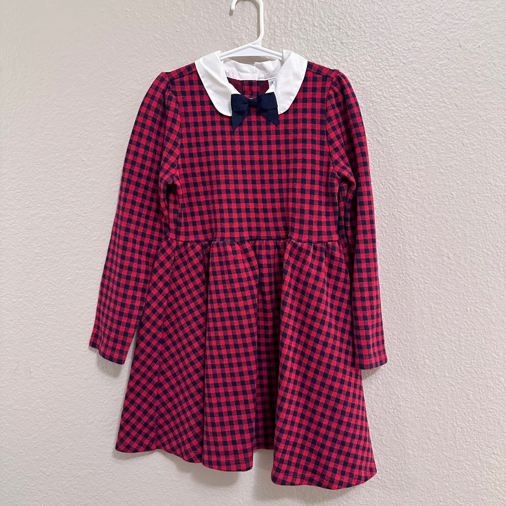 Janie and Jack Girls Red Navy Gingham Plaid Peter Pan Collar Dress Size 7